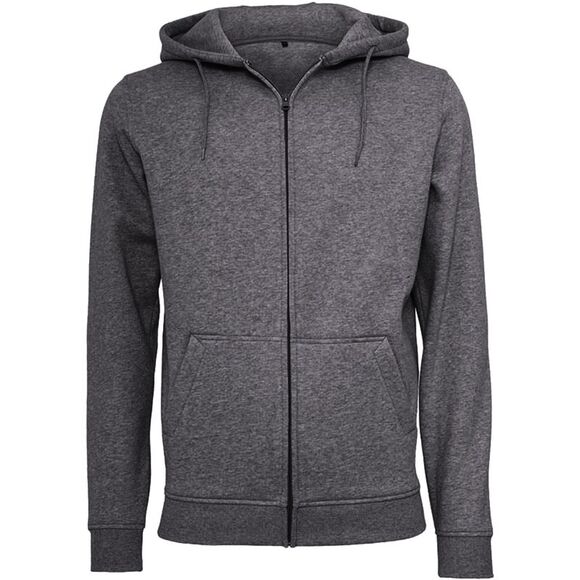 Build Your Brand Mens Heavy Zip Up Hoodie / Charcoal